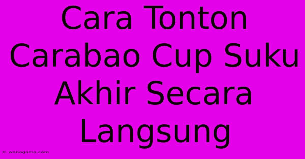Cara Tonton Carabao Cup Suku Akhir Secara Langsung