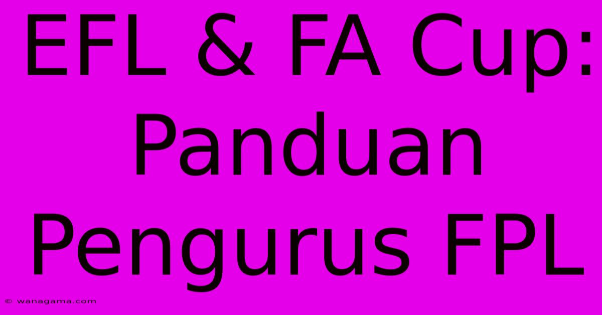 EFL & FA Cup: Panduan Pengurus FPL