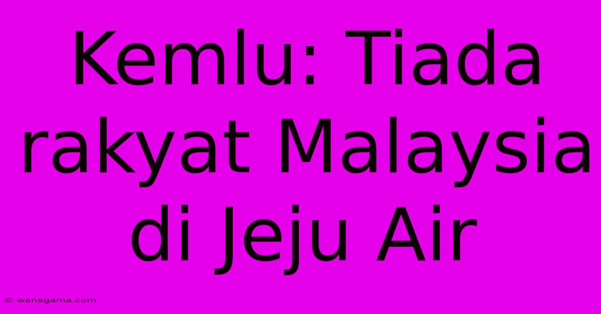 Kemlu: Tiada Rakyat Malaysia Di Jeju Air