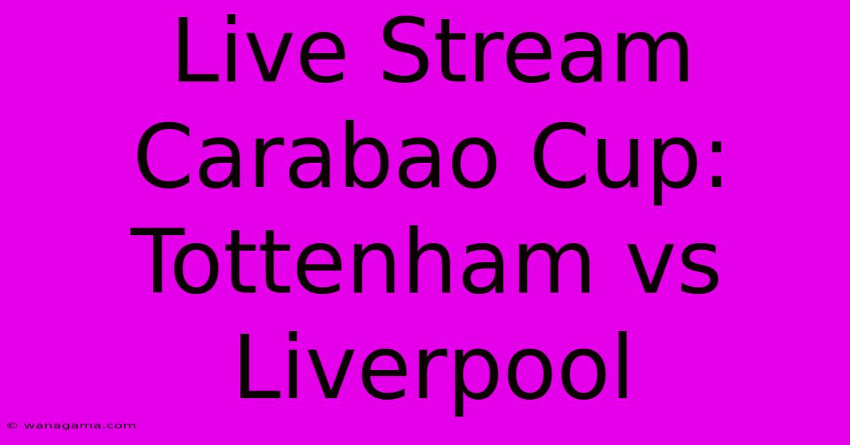 Live Stream Carabao Cup: Tottenham Vs Liverpool