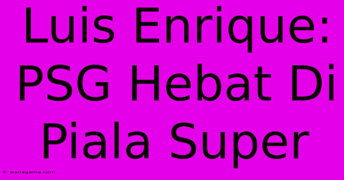 Luis Enrique: PSG Hebat Di Piala Super