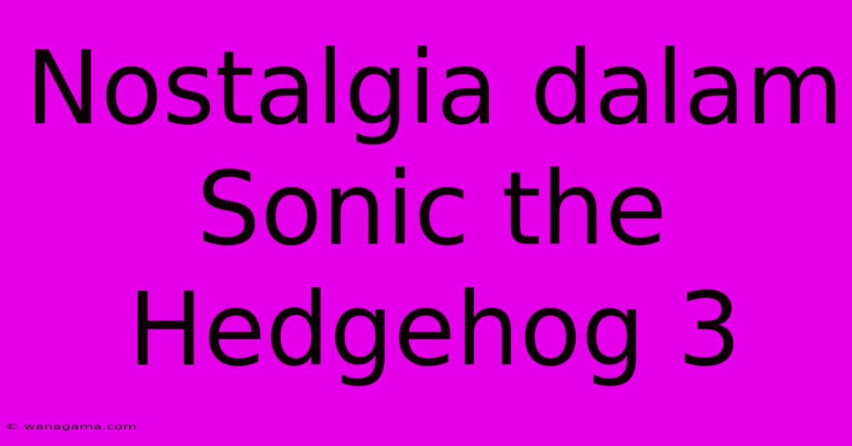 Nostalgia Dalam Sonic The Hedgehog 3