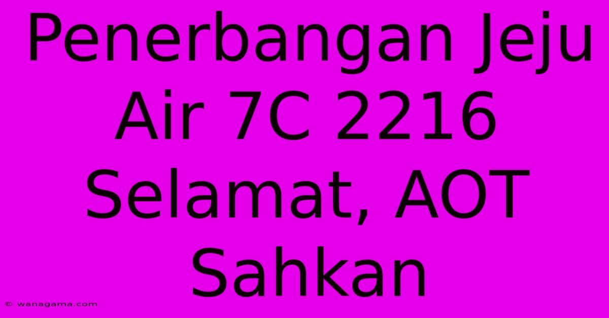 Penerbangan Jeju Air 7C 2216 Selamat, AOT Sahkan