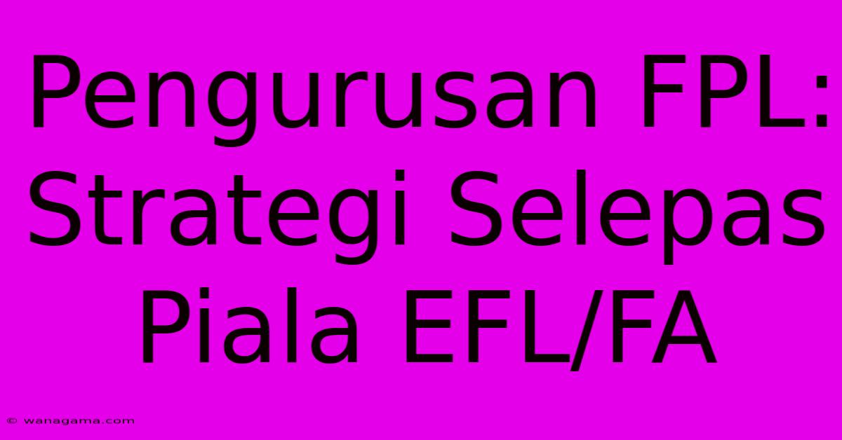 Pengurusan FPL: Strategi Selepas Piala EFL/FA