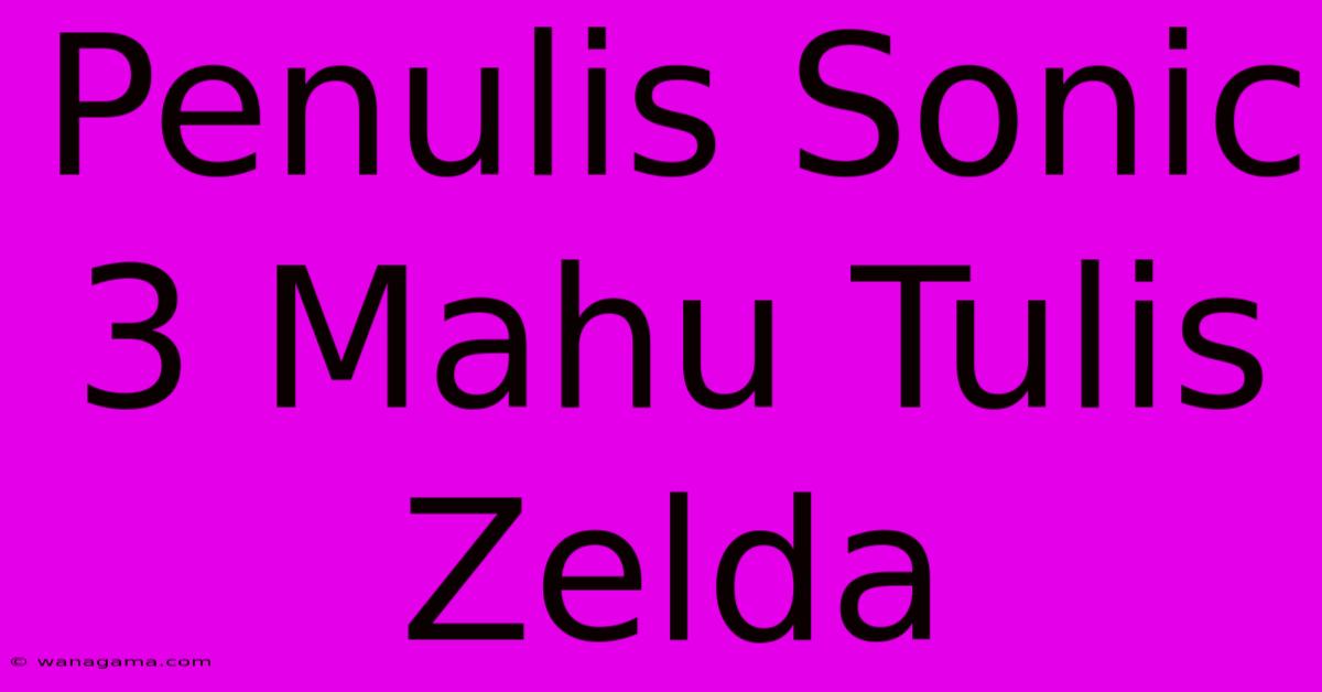 Penulis Sonic 3 Mahu Tulis Zelda