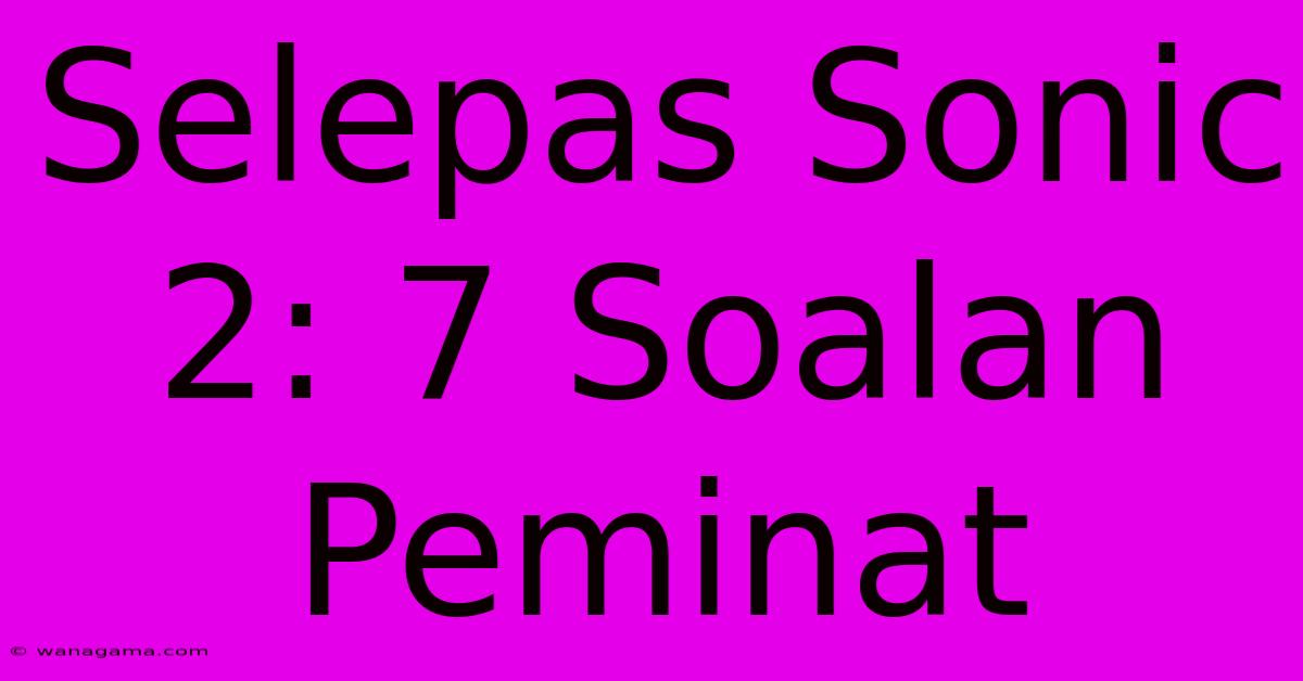 Selepas Sonic 2: 7 Soalan Peminat