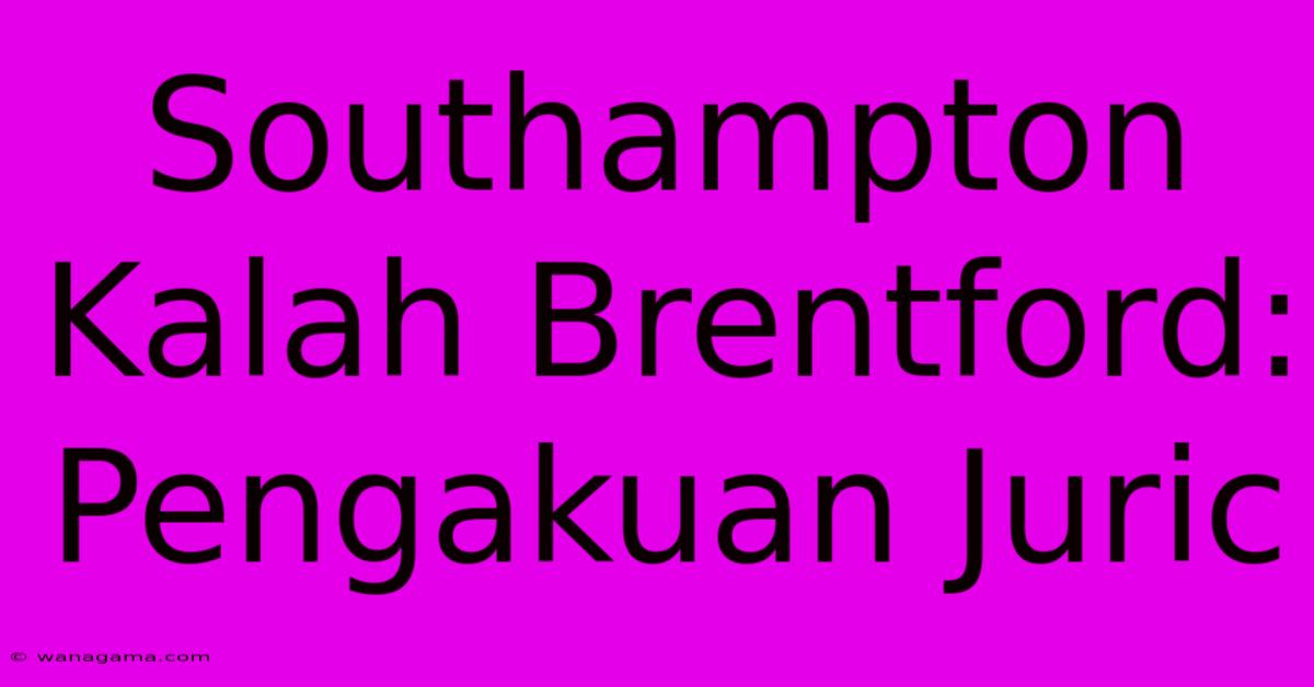 Southampton Kalah Brentford: Pengakuan Juric