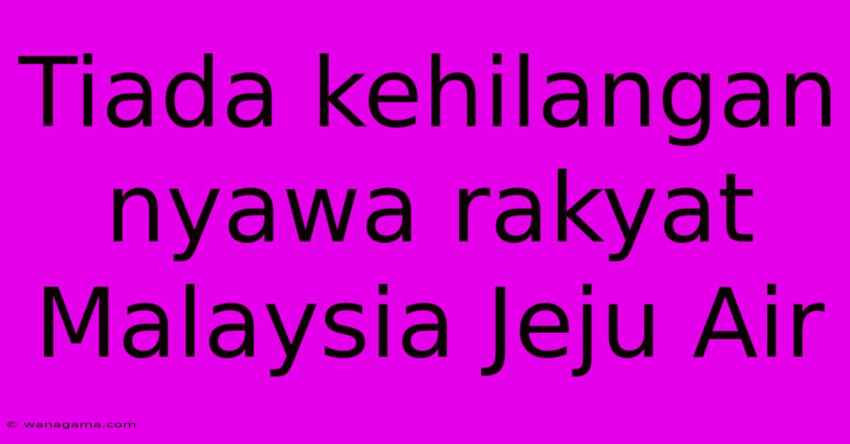 Tiada Kehilangan Nyawa Rakyat Malaysia Jeju Air